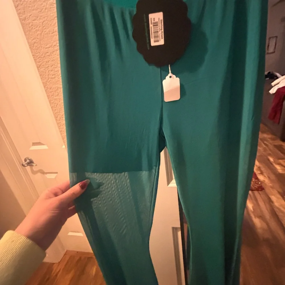 ⭐️ Teal Sheer Mesh Flare Pants Lined Festival Western Boho XS NWT - Picture 8 of 9